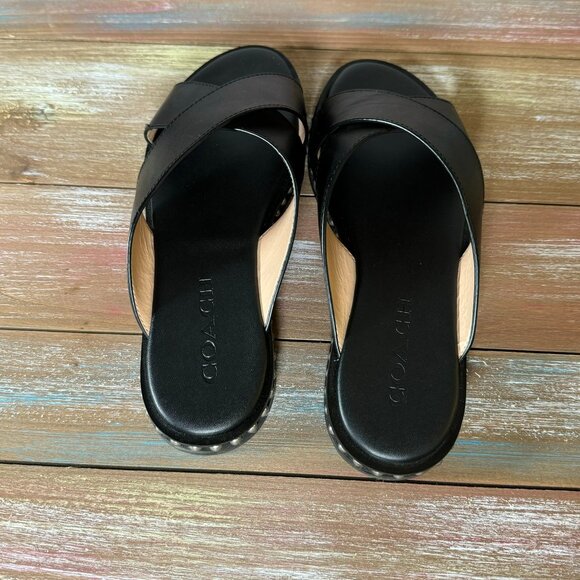 COACH Hailey Black Leather Bead Chain Studded Slide Sandals - US 6 - Picture 5 of 16